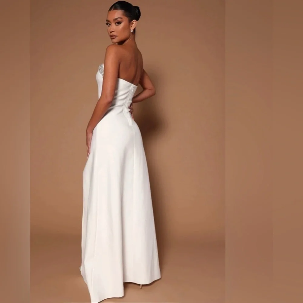 NovaLuxe  Mira Embellished Maxi Gown White Front Slit Strapless Size Large - Picture 2 of 16